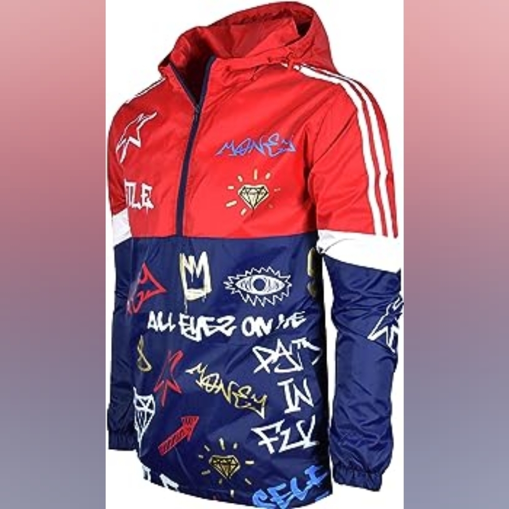 New Men's Graffiti Lightweight Urban Windbreaker Hoodie Multiple Sizes